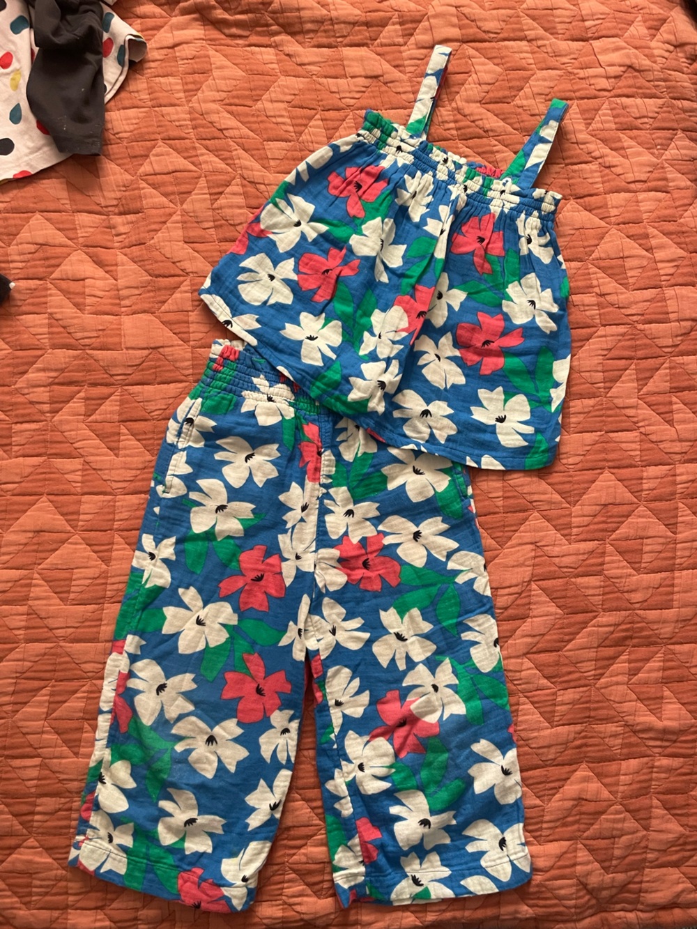 Hanna Andersson 5T Blue with Pink & White Flowers Two Piece Set